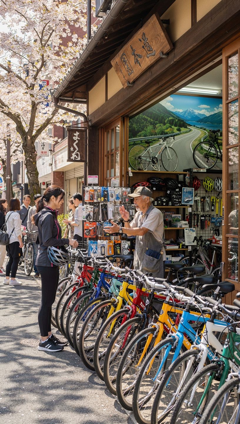 夜の街を自転車で走るライダーがライトで照らされているシーン